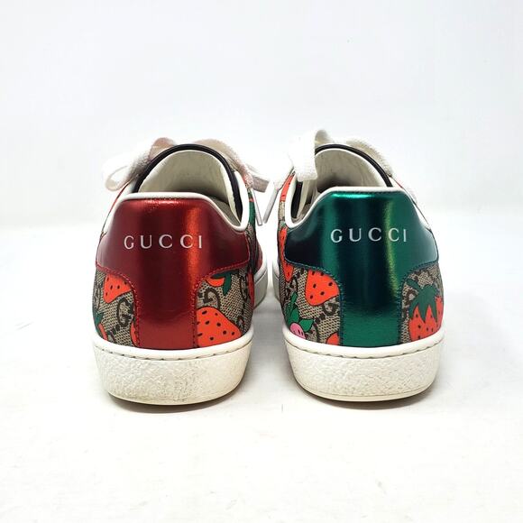 Gucci GG Supreme Monogram Logo Strawberry Lace Up Sneaker 433900 Size 37 US 7 - Picture 7 of 12